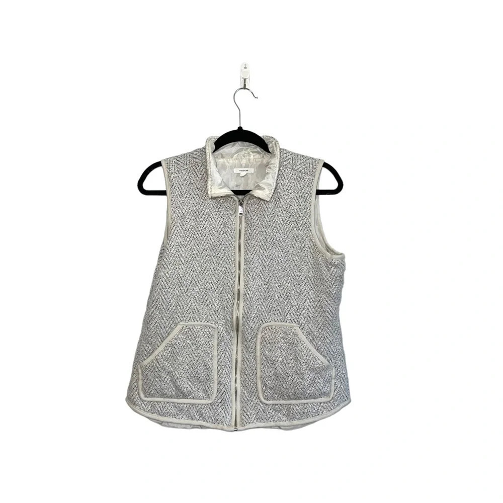 Maurices Cream & Gray Chevron Pocket Full Tweed Zip Vest Medium Women’s